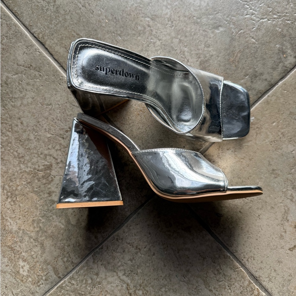 Superdown Silver Heeled Mules With Transparent St… - image 3